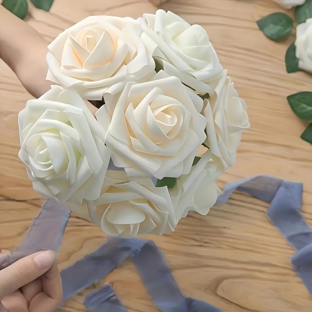 25 Roses with Stems - Artificial Flowers, Realistic Artificial Roses for DIY Wedding Bouquets, Foam Rose Decorations, Table Decorations and Home Decor