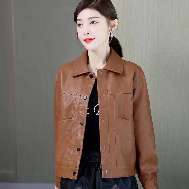 Women Fashion Leather Jacket Autumn Winter Turn Down Collar Casual Stylish Coat High Quality