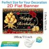 2D Happy Birthday Background Cloth Black Gold with Balloons & Gifts Banner