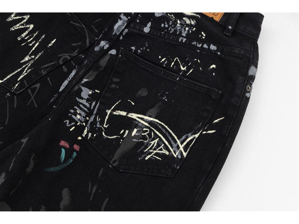 American Graffiti Letter Print Unisex Wide-Leg Jeans