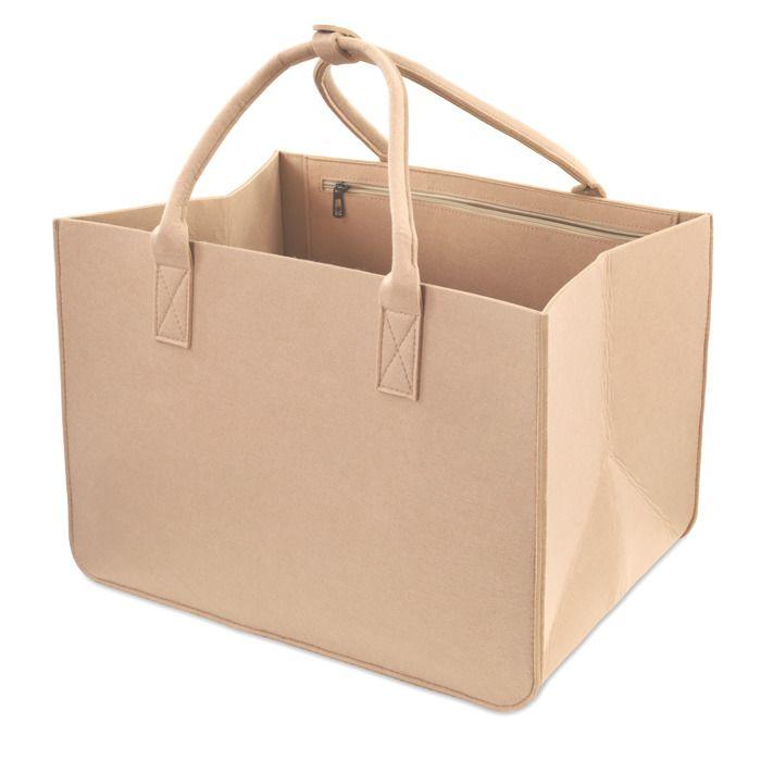Sac cabas feutre - AMAZINGGIRL - Panier cabas grand sac shopping latéral pliable feutre beige 40x27x27 cm