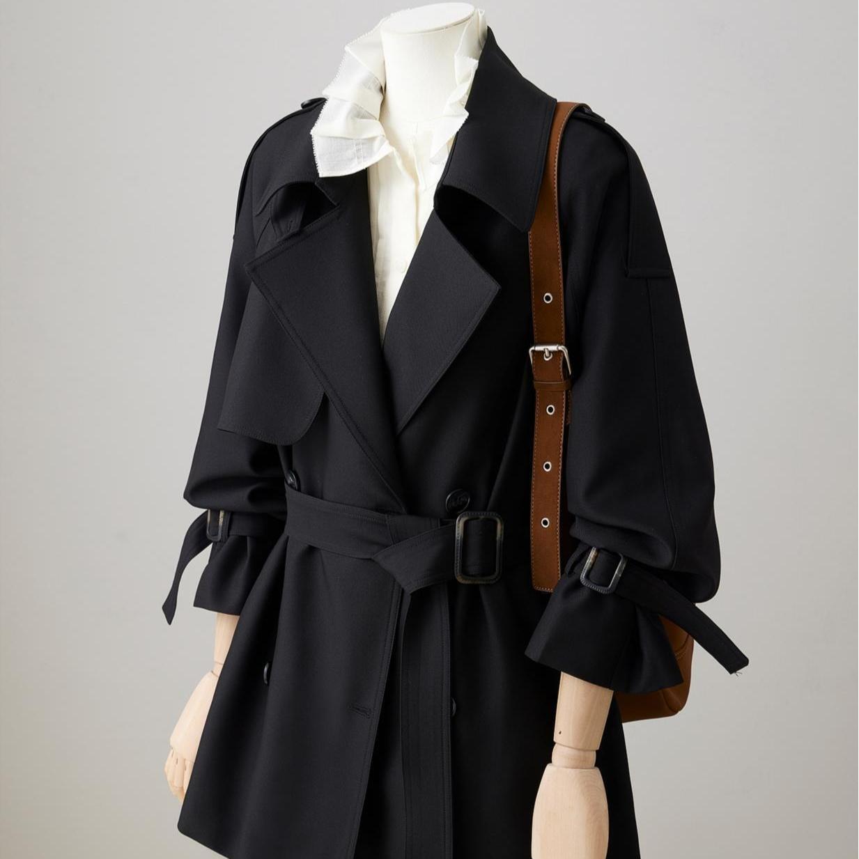 

Женский короткий тренч, двубортное пальто для весны и осени XL чёрный