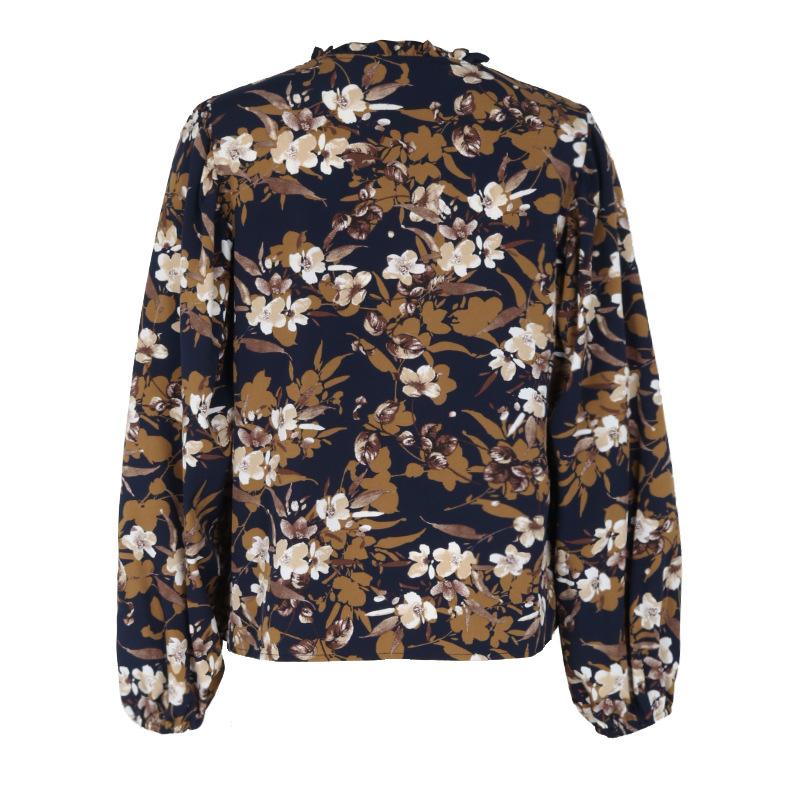 Jarní a podzimní dámská košile halenka s výstřihem do V Retro Temperament Elegantní košile s dlouhým rukávem