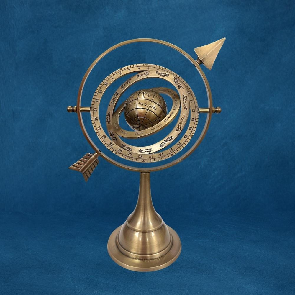 Vintage mosazná armilární sféra 11" Antický astroláb Stolní glóbus Dárek
