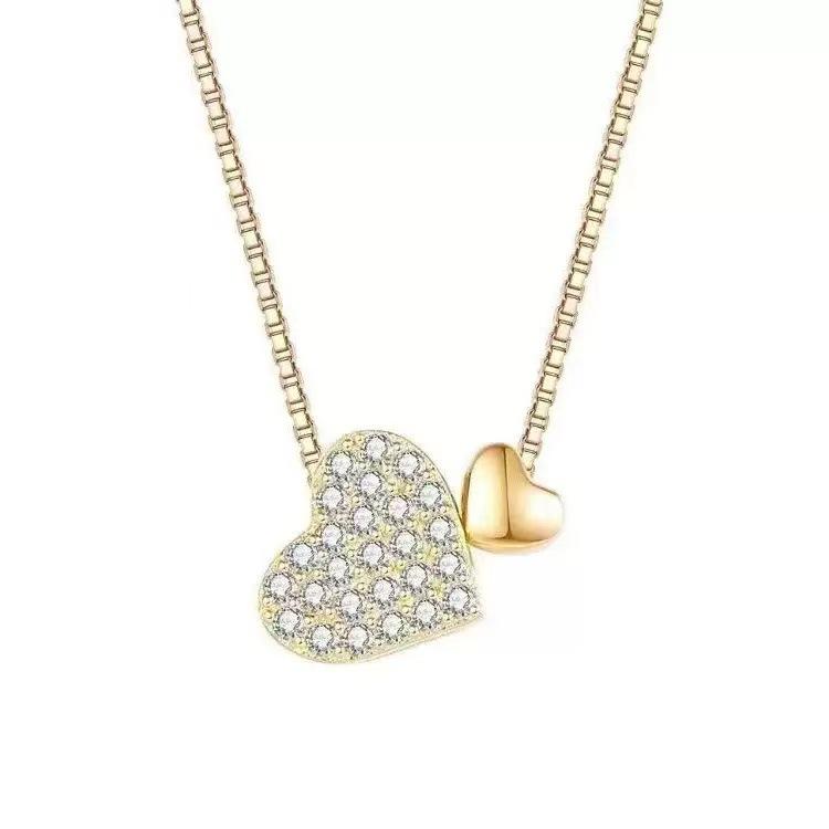 Women's Double Heart Necklace with Zircon Pendant - Luxury Clavicle Chain Gift