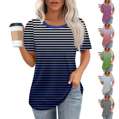 Γυναικείο Μοντέρνο Καθημερινό Μπλουζάκι Πουλόβερ με Μανίκι Κοντό και Εκτύπωση, Στρογγυλή Λαιμόκοψη