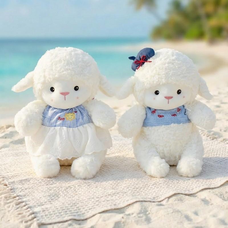Cute Sheep Plush Toys With Checkered Dress And Hat Decoration For Home Decor And Photography Props