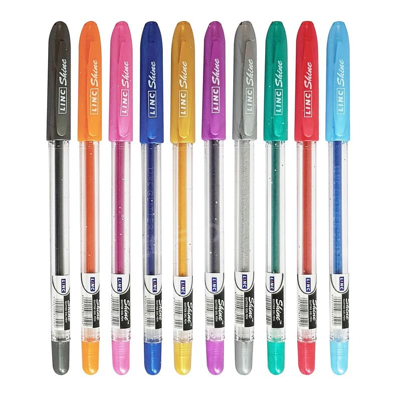

Linc Shine Glitter Gel Pens 1.0mm Multicolour Ink Pack of 1 X 10pcs Click Cap Smooth Writing For School Office Art Projects