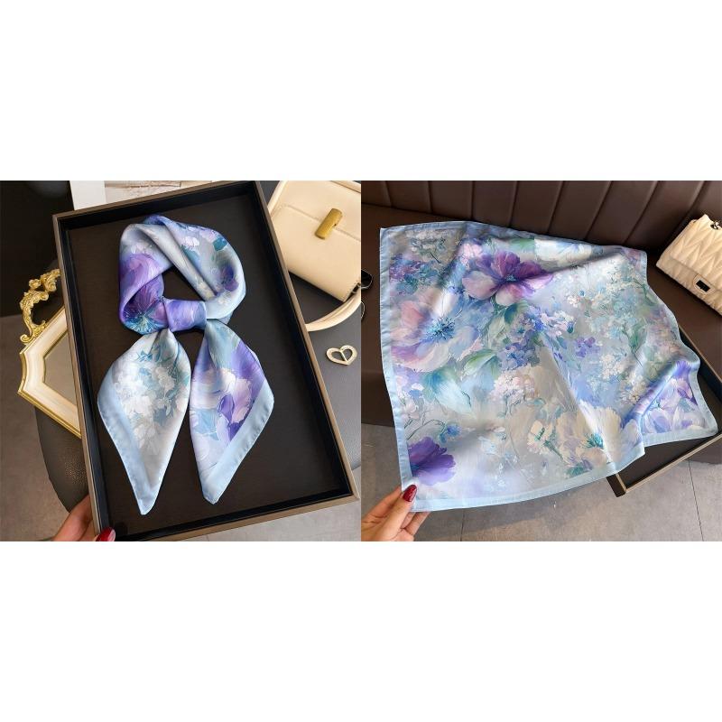 Lenço Quadrado de Seda Estampa Floral de Luxo Mulheres Lenço de Cetim Macio Faixa de Cabelo Lenço de Pescoço Cabeça Hijab Senhora Faixa de Cabelo Foulard Fita de Bolsa