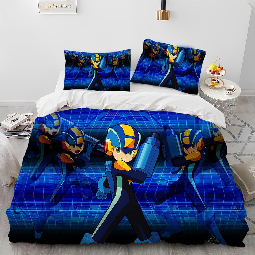 3D Rockman Megaman Game Cartoon Comforter Bedding Set,Duvet Cover Bed Set Quilt Cover Pillowcase,king Queen Size Bedding Set Kid