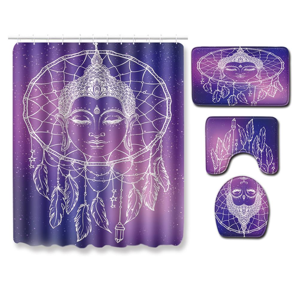 Exotic Bathroom Shower Curtain Floor Mat Toilet Cover Foot Mat Four-Piece Pattern