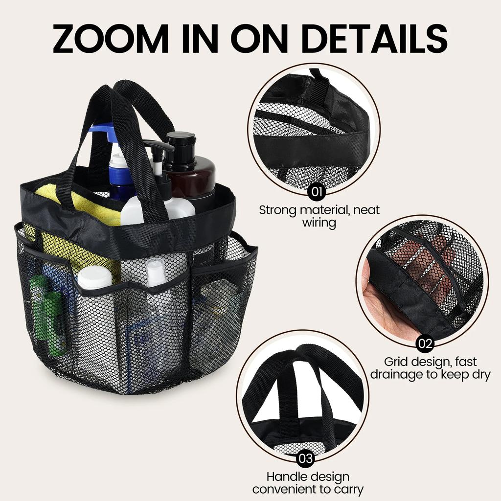 Mesh Shower Caddy Portable Tote Beach Bag Quick Dry Travel Storage Wash Bag for Bathroom Outdoor Camping Toiletry Organization