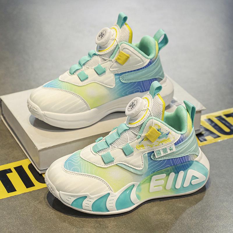 Boys Rotary Buckle 2025 New Spring and Autumn Wear-resistant Sports Shoes Medium and Older Children Boys Mesh Basketball Shoes