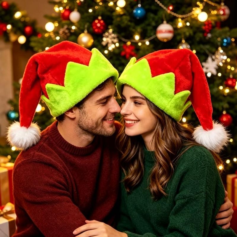 Christmas Holiday Cosplay Elf Hat Plush Party Cap with Pointed Top Jagged Brim Furry Tip Accent for Gatherings and Travel