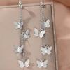 Fashion Long Tassel Butterfly Drop Earrings for Women Temperament Luxury Metal Rhinestone Hollow Bow Earrings Party Jewelry Gift
