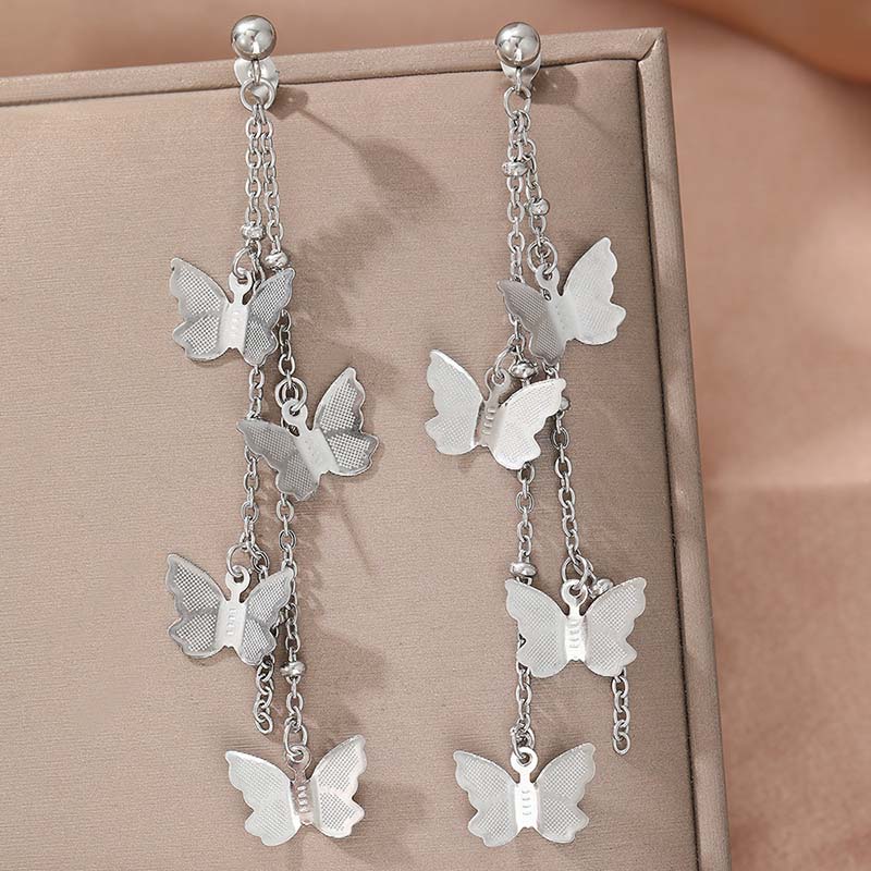 Fashion Long Tassel Butterfly Drop Earrings for Women Temperament Luxury Metal Rhinestone Hollow Bow Earrings Party Jewelry Gift
