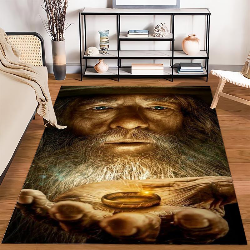 Ancient Wizard Holding Golden Ring Carpet, Fantasy Art Style Rug Suitable for use as an anti-slip for living room bedroom sofas