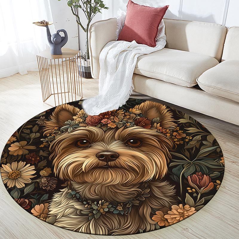 

Vintage Yorkshire Terrier pattern round rug,Carpet Rug for Living Room Bedroom Sofa Playroom Decor,Non-slip Floor Mat,Holiday Gifts and Birthday Gifts 80cmx80cm