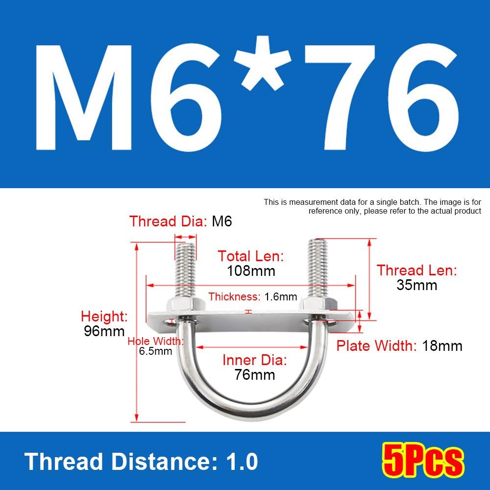 1Set Screws M6 Round Tube Clamp 304 Stainless Steel Right Angle U-bolt Round Bolt  for Round Tube
