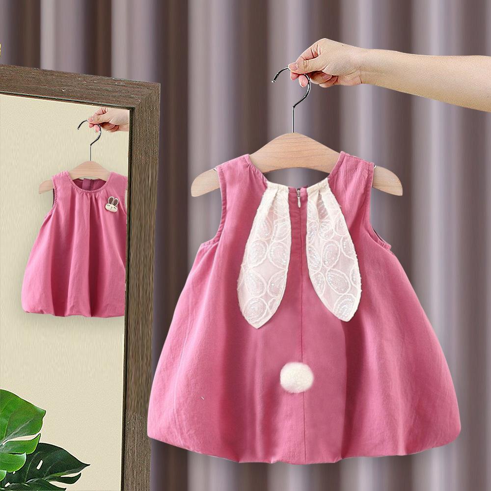 Girl Summer Cute Long Eared Girl Dress Baby Versatile Flower Bud Dress Princess Dress