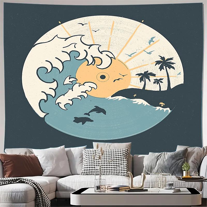 Ocean Wall Tapestry Sea Turtle Whale Sunset Beach Aesthetic Room Decor Tapestry Hippie Wall Hanging Bedroom Decor Art 70X100CM