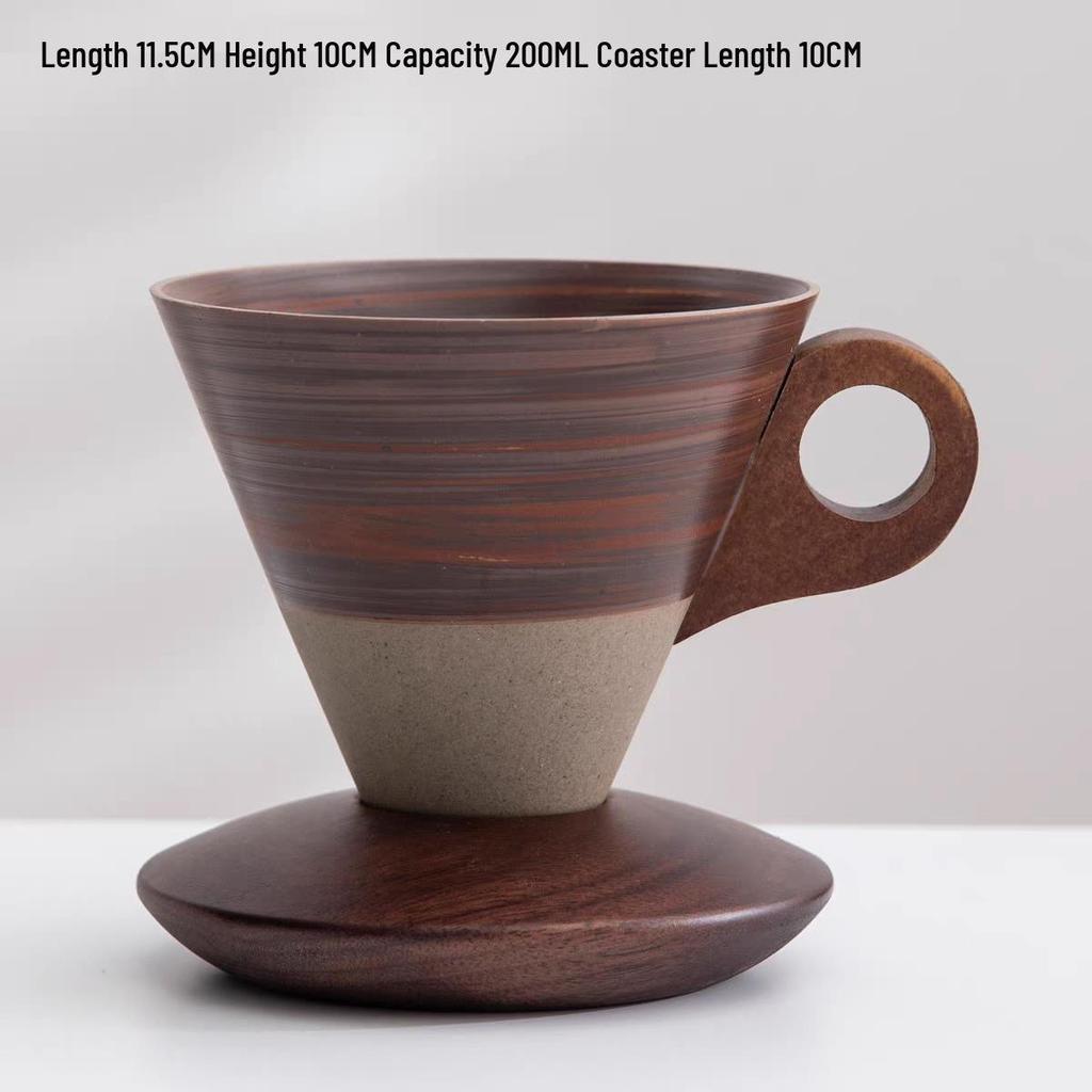 Nordic Retro Handmade Ceramic Cone Coffee Cup and Saucer Set