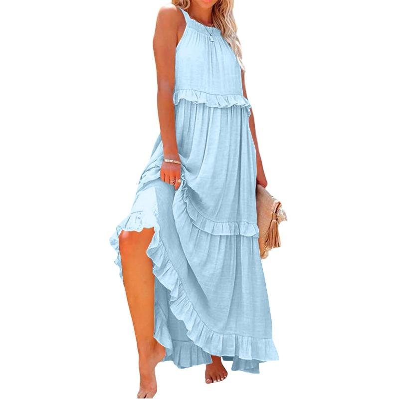 Summer new style holiday style ruffled long section, European and American style elegant swing beach skirt