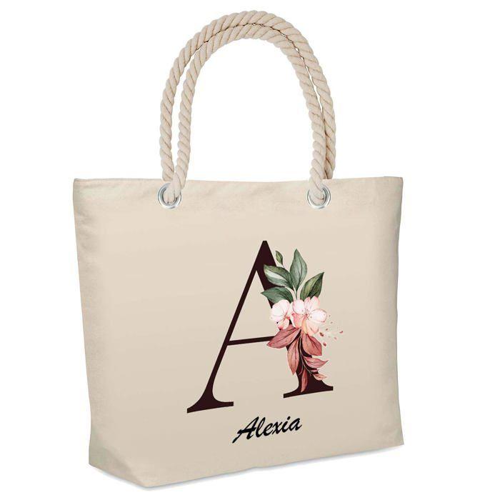 Sac de plage - PLANETEE - isotherme Alexia Lettre Fleur - Coton - Grande contenance - Imprimé en France