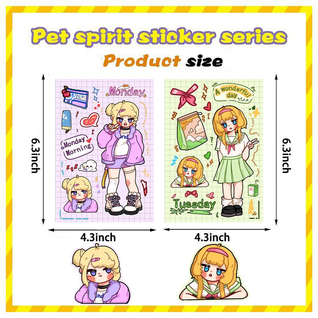 8 Kawaii Mädchen Collagen Bastel-DIY Dekorations-Handbuch Handyhülle Laptop Wasserdichte Aufkleber