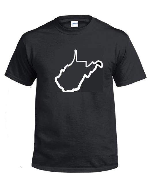 West Virginia Outline T-Shirt Tee Shirt Cotton WV Black White Funny S - 5XL S