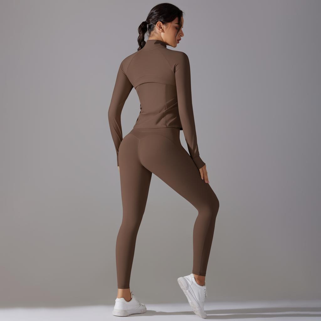 Auroth Zipper Long Sleeve Sportswear Women Workout Colthes Gym Running Shirts Push Up Fitness Tights Yoga Set