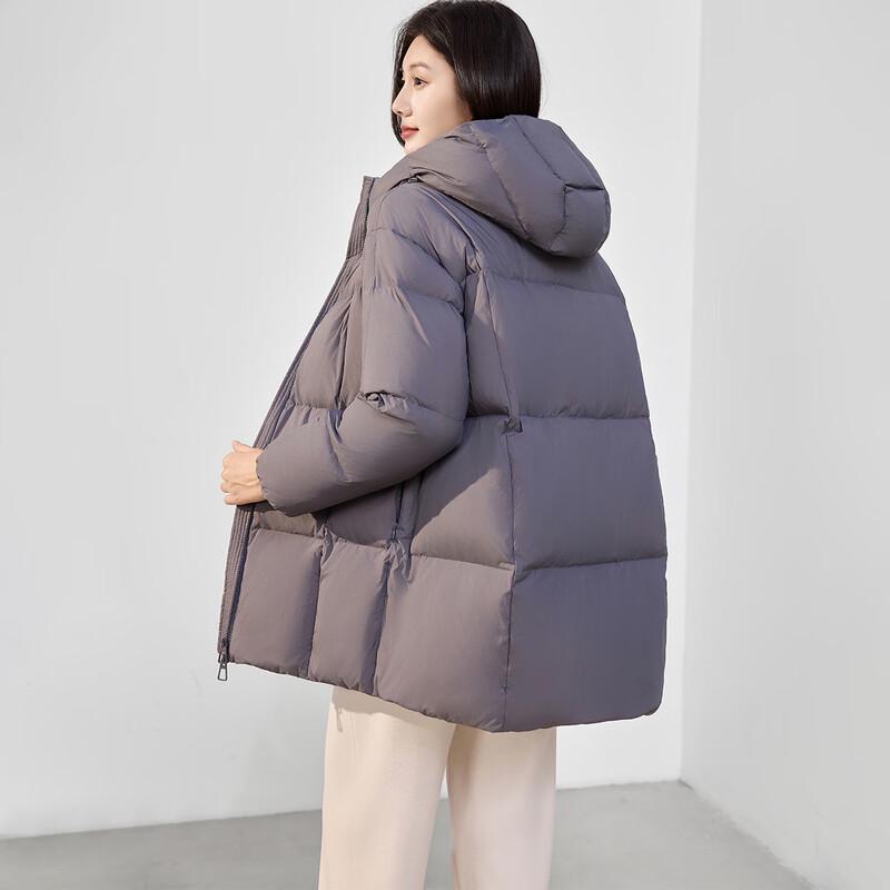 HSTYLE Women's Mid-Length White Duck Down Hooded Puffer Jacket