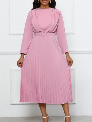 Women's Plus Size Elegant Pleated Dress - Solid Color, African Design, New Style