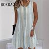Summer Women's Tank Short Dress Loose Sundress Striped Printed Round Neck Dress Casual Fashion Beach Sleeveless Dresses