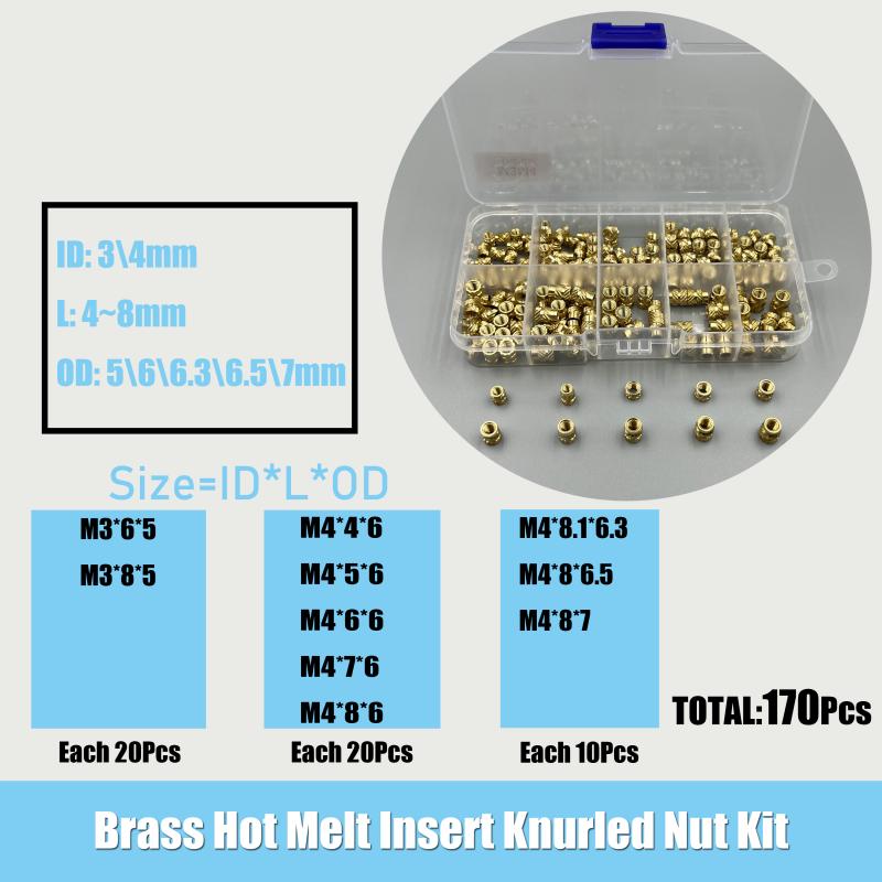 Messing Heißschmelz-Einsatzmuttern Kit M2 M2.5 M3 M4 M5 M6 Gewinde-Einbettung Kupfermutter Presspassung für 3D-Drucker Kunststoffgehäuse