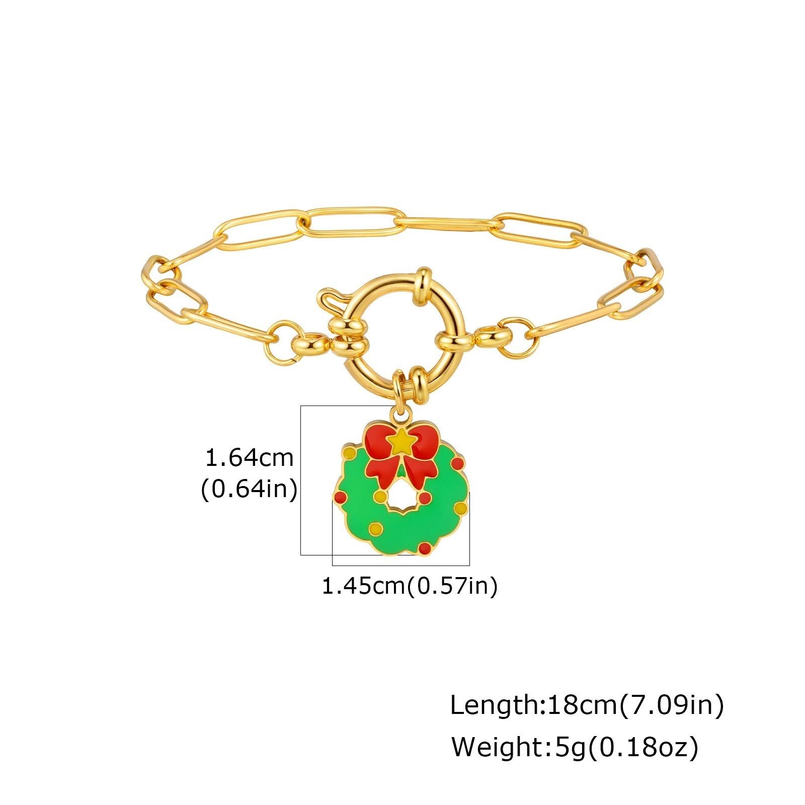 

Stylish Exquisite Bracelets 18K Gold Plated 201 Stainless Steel Link Cable Chain Christmas Enamel Charm For Women Gift 18cm long