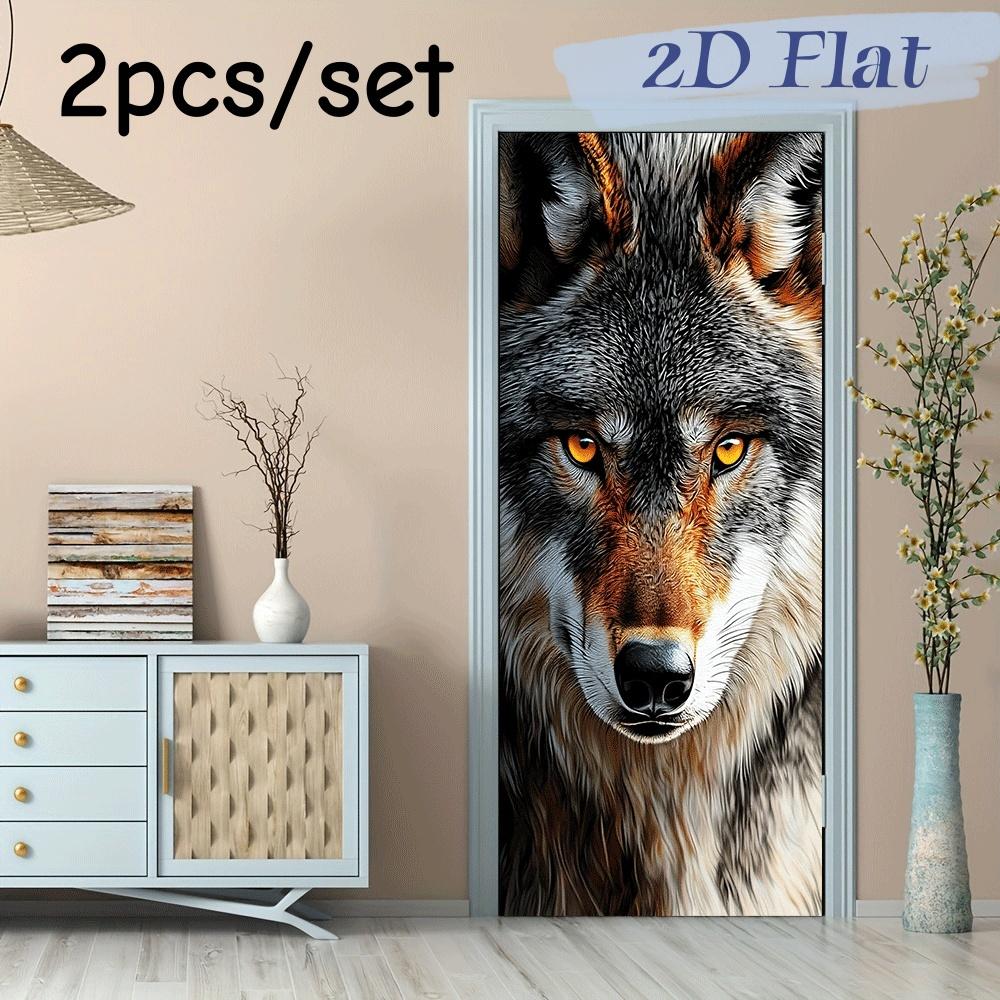 

2pcs domineering wolf head wall stickers, simulated animal stickers, living room bedroom entrance decoration stickers, removable (as the picture,38.5x200cmx2)