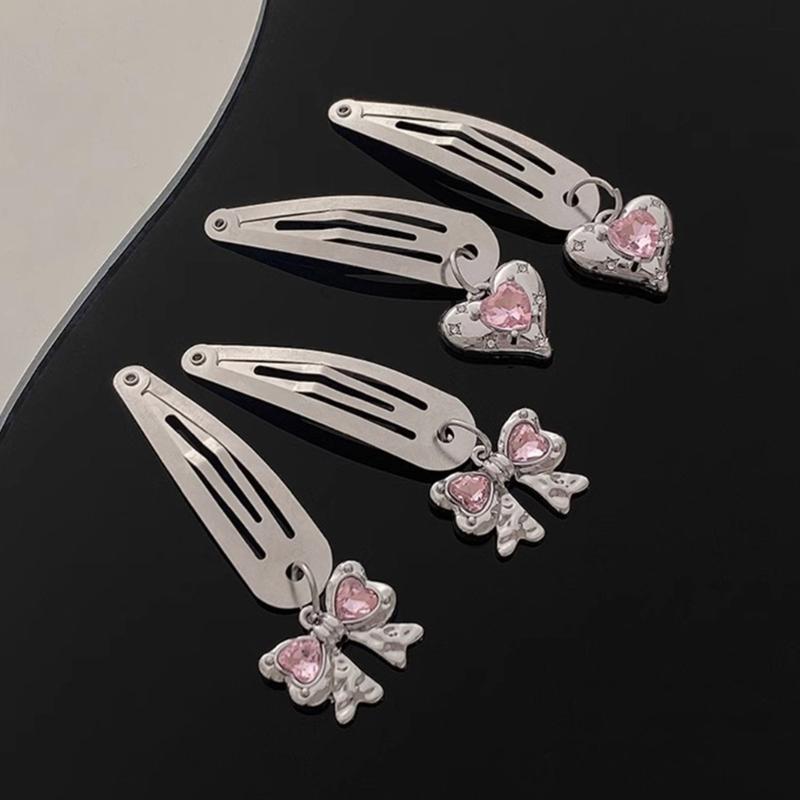 Ins Korea Rhinestones Bowknot Loves Metal Hairpin BB Clip Side Broken Hair Bangs Clip Word Clip Forehead Simple Clip
