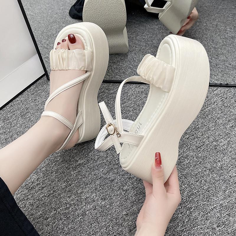 Fashion Fashion Woman Gladiator Sandals Ladies Wedge Shoes Female Belt Buckle Platform Shoes Women Intersect Straps Thick Bottom Sandals