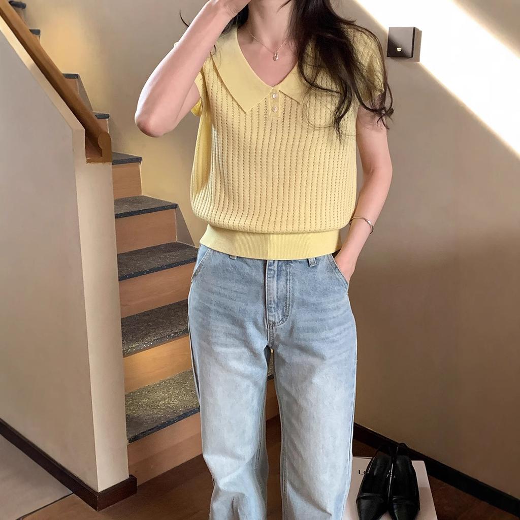 Short Sleeve Knitted Sweater Top Women