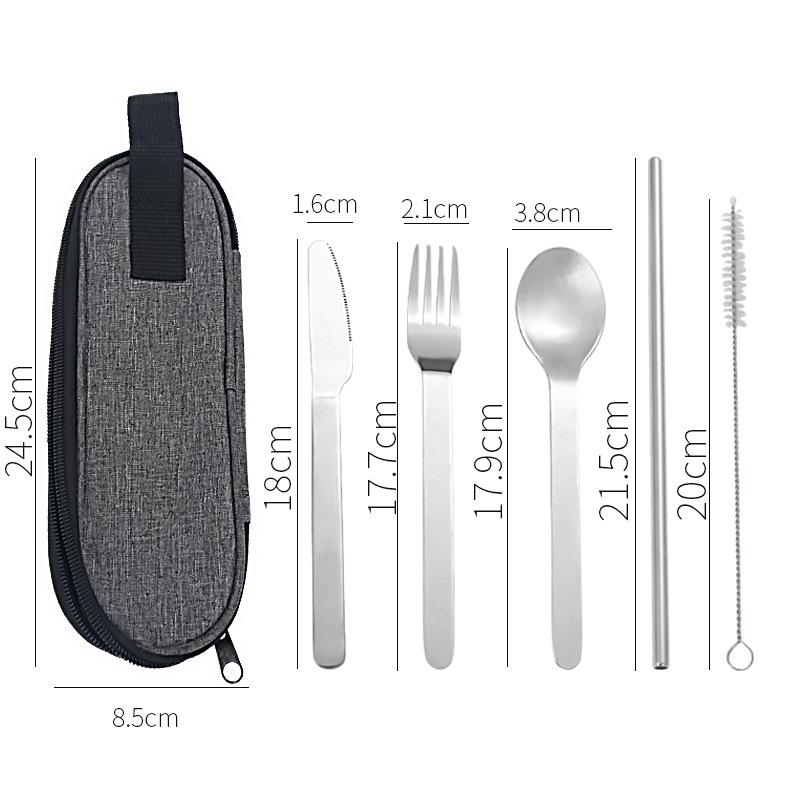 Stainless Steel Aviation Outdoor Dining Knife Spoon Fork Straw Cleaning Brush Western Food Tableware Set Tableware Gift