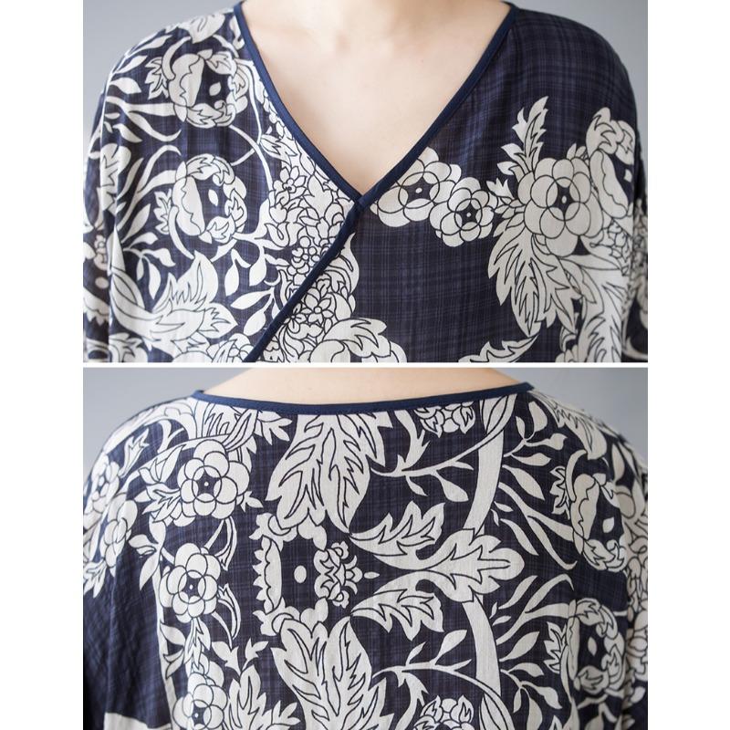 DIMANAF 2025 Summer Women Plus Size Long Dress V-Neck Floral Basic Casual Loose Vintage Pleated Dress Maxi