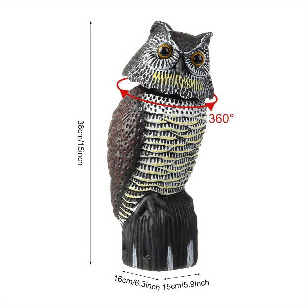 Realistic Fake Owl Decoy with Rotating Head - Black & Yellow Striped Bird Deterrent Sculpture for Garden, Yard, and Outdoor Use, Garden Bird Deterrent