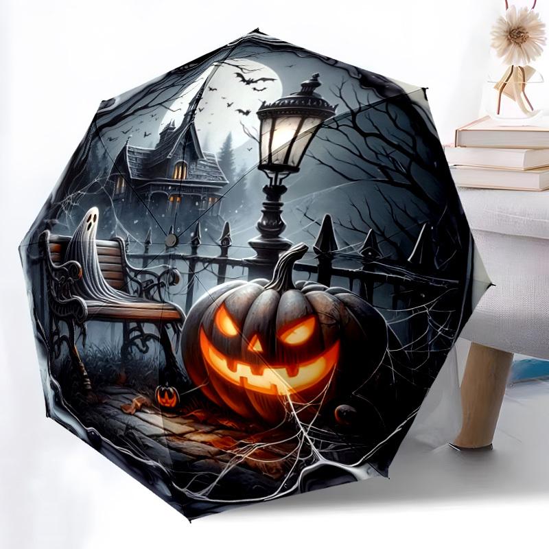 1pc Halloween Haunted Automatic Open/Close Umbrella, Windproof, Folding Compact Umbrella with Lightweight Design for Women/Men202