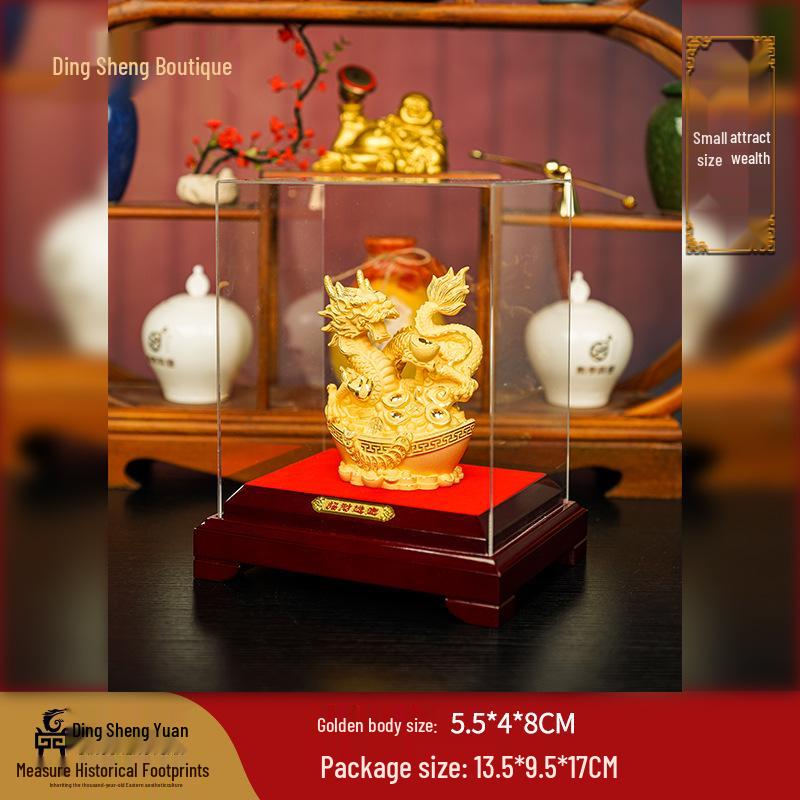 Flocked Gold Dragon Zodiac Ornament for Year of the Dragon - Wealth-Attracting Decoration and Business Gift