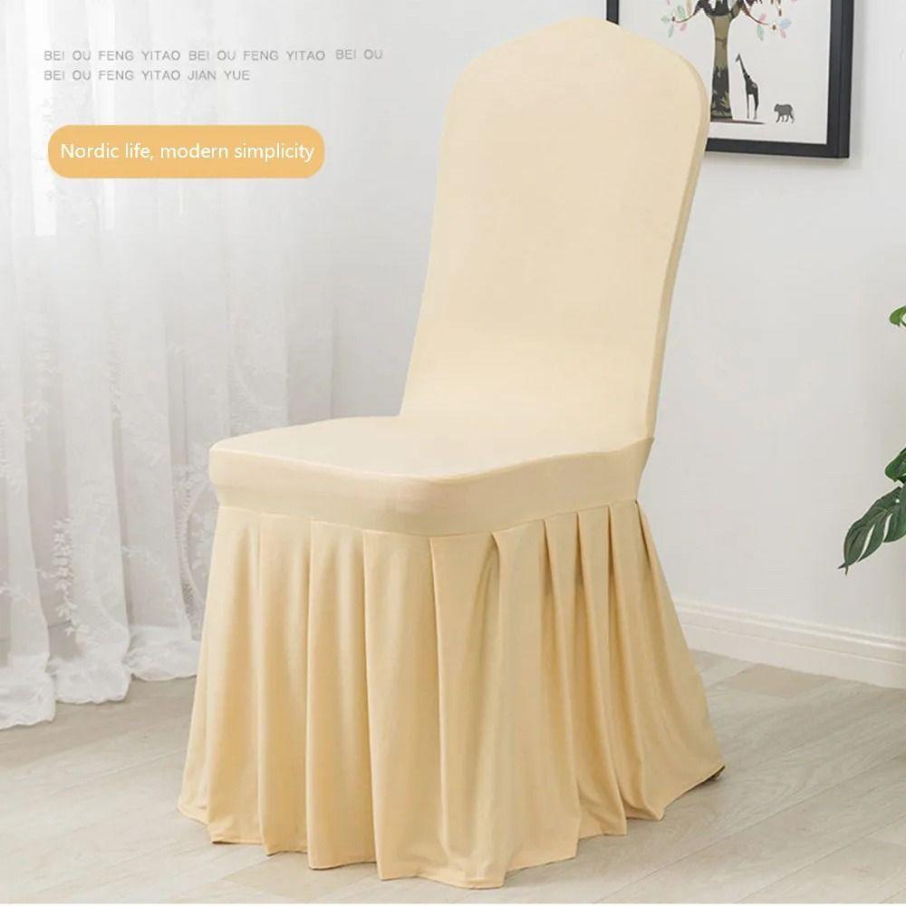 Stretchy Pleated Skirt Chair Covers Solid Color Chair Protective Case Removable Seat Cover  Hotel
