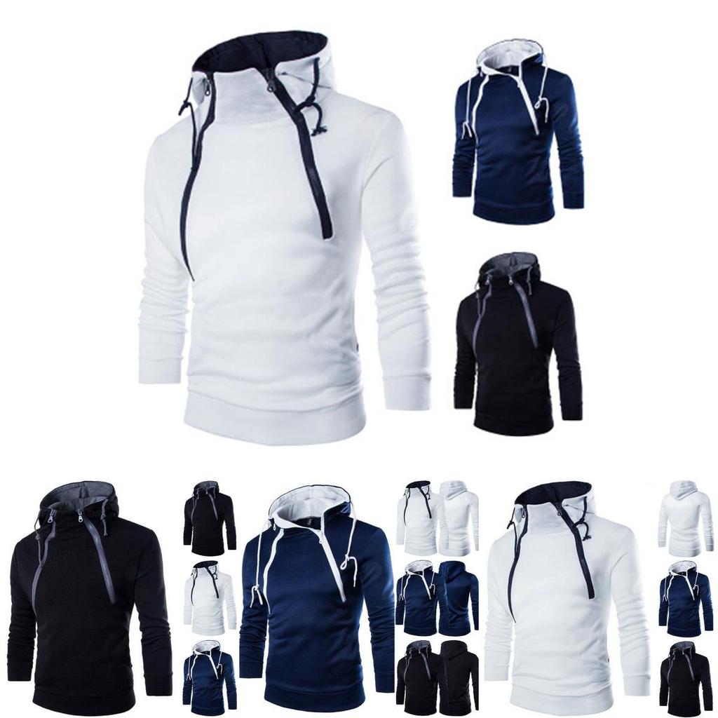 Classic Men's Pullover Hoodie With Zipper Design And Adjustable Drawstring For Winter