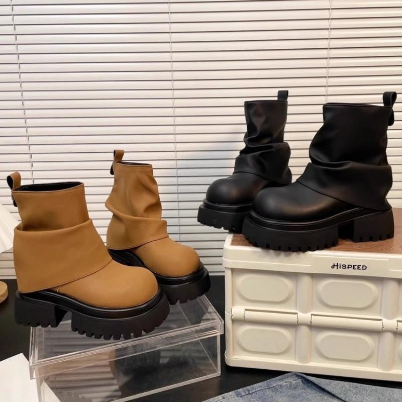 Women Ankle Boots Combat Women Boots Chunky Heel Platform Women Boots British Style Thick Sole Increase Height Casual Boots D530