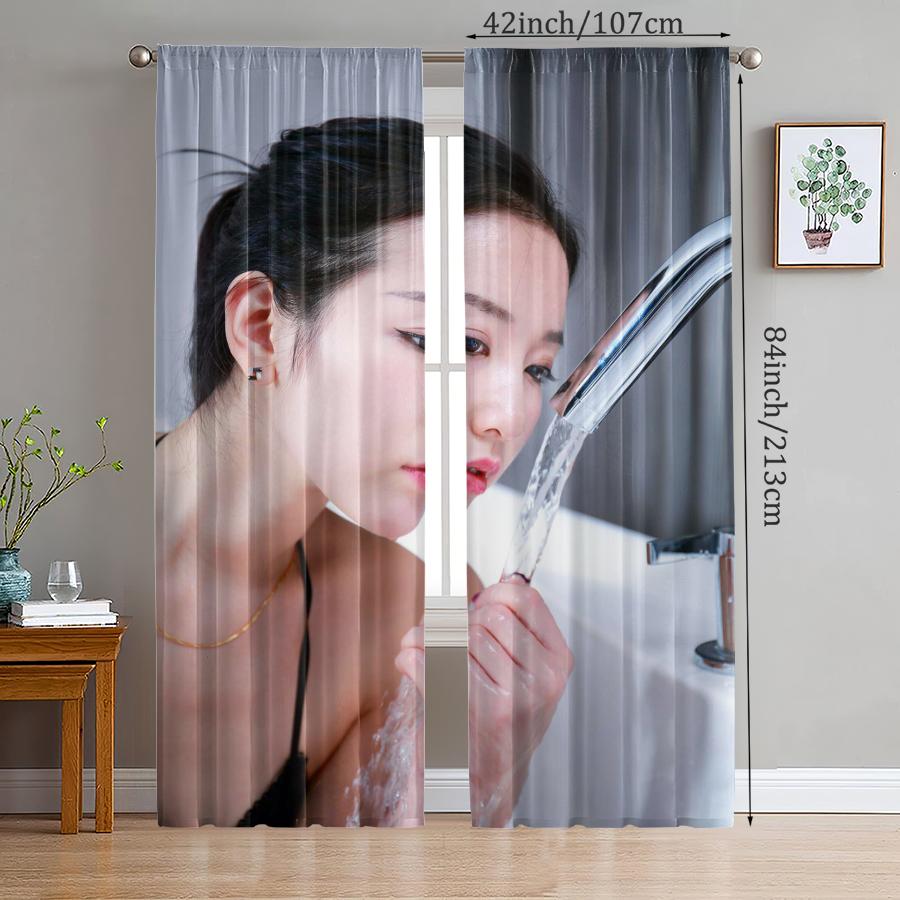 

2 pieces of sexy model printed curtains, pole bag home decoration, room decoration 14Wx39L(35x100CM)x2