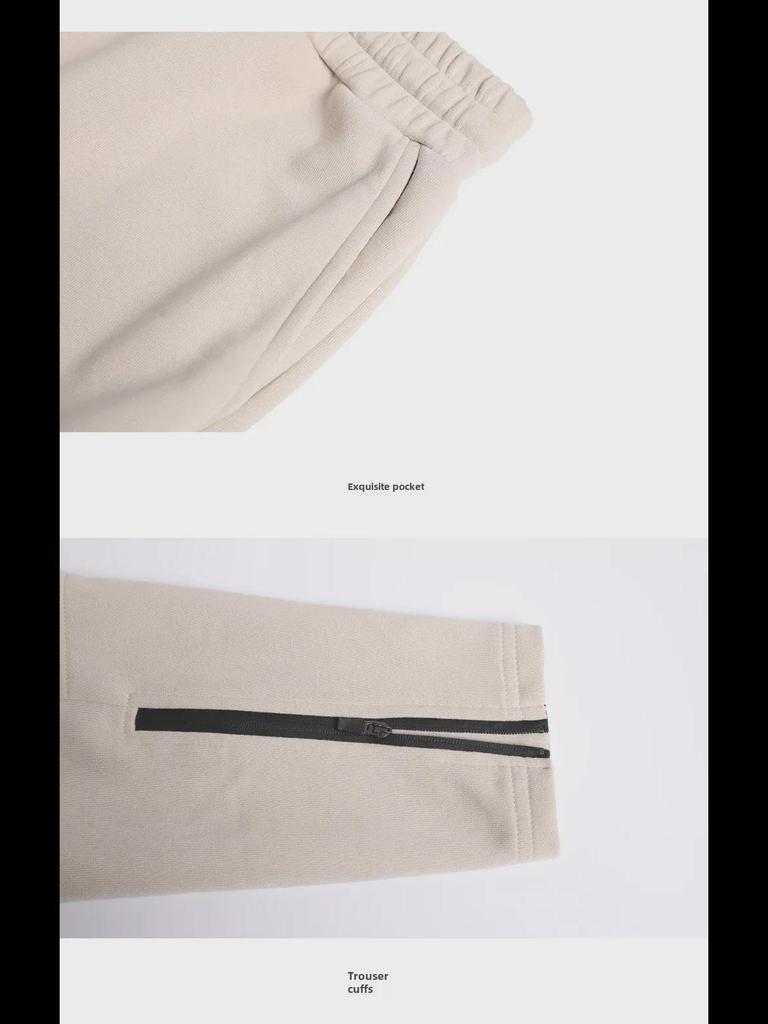 Men's Loose-Fit Plush Sweatpants: Thick, Autumn/Winter, Straight-Leg, Zippered Fitness Trousers for Running and Casual Wear.